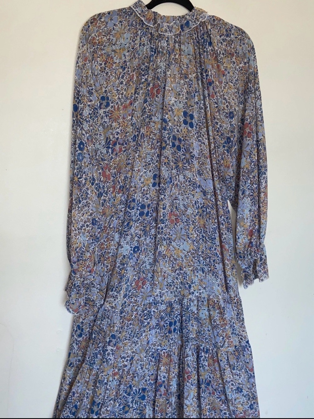 Free People Feeling Groovy Boho Maxi Dress Sz L Sheer Flowy Ruffle Beach Tiered - Picture 9 of 13
